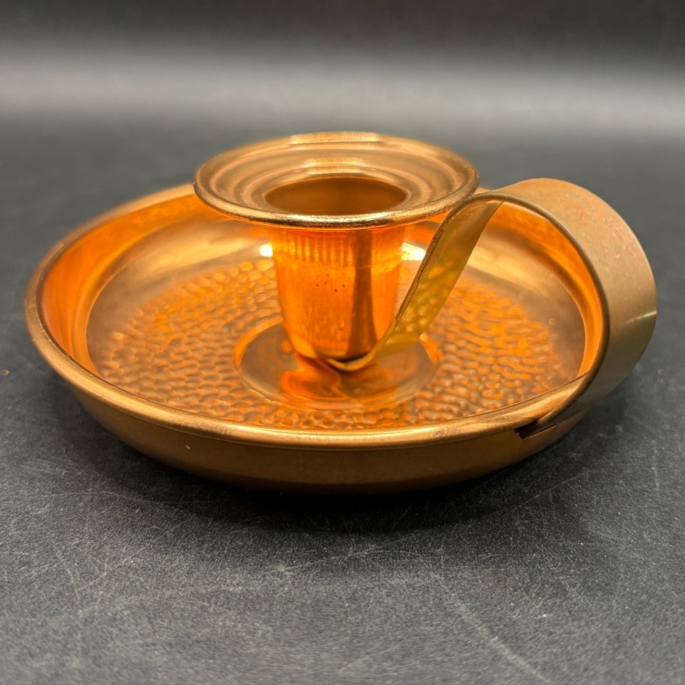Vintage Hammered Copper Bedside Portable Candlestick Tapered Candle Holder Decor - Picture 5 of 10